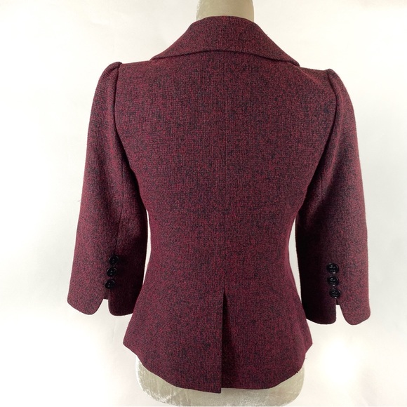 Classiques Entier Red & Black 3/4 Sleeve Tweed Blazer Size XS - Picture 5 of 13